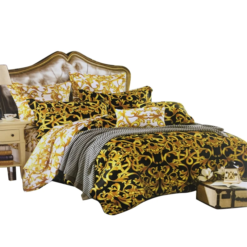 

High-end Luxury Royal French Italy Design Rococo King Queen Size Coffee Golden Color Zebra Leopard Print Wedding Bedding Sets