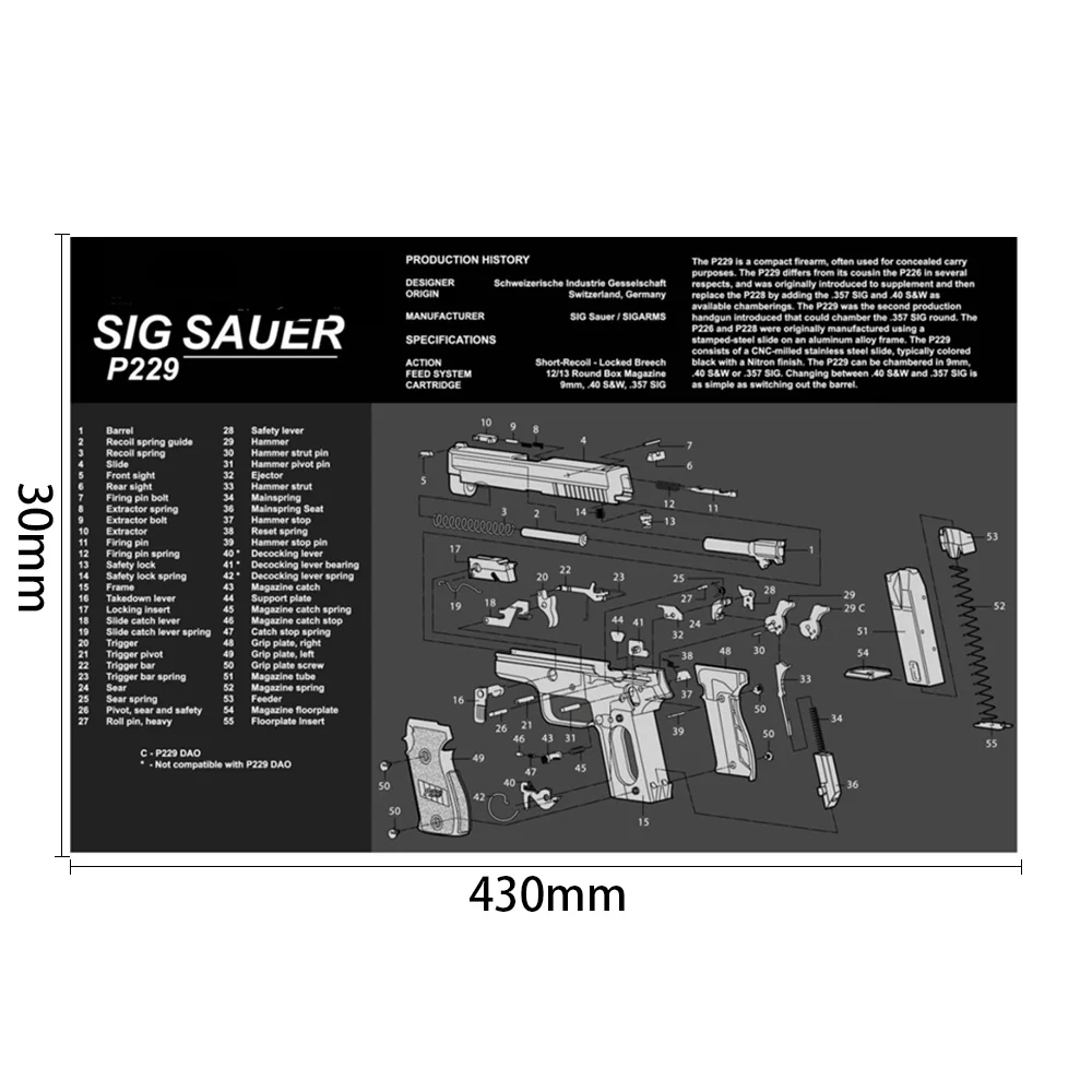 SIG SAUER P229 P226 P229 XD 1911 целеуказатель Glock резиновые перчатки для уборки мат 1" x 11" с частями схема и инструкции Armorers коврик для верстака коврик для мыши - Цвет: SIG SAUER P229