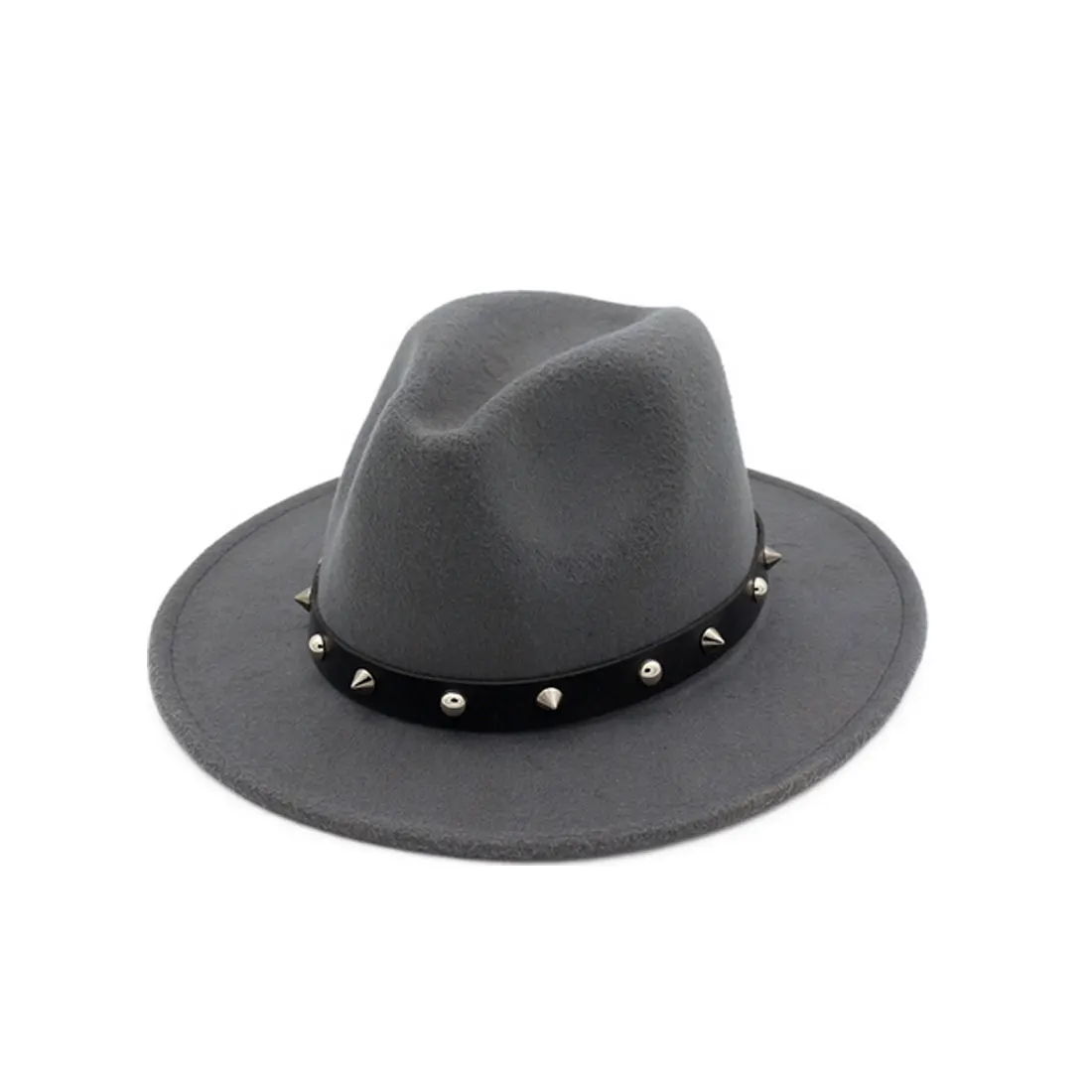 4 Женская и Мужская шерстяная шляпа Fedora с панковской лентой с заклепками элегантная женская зимняя Осенняя широкая джазования с полями церковные шляпы сомбреро крестного отца - Цвет: 4