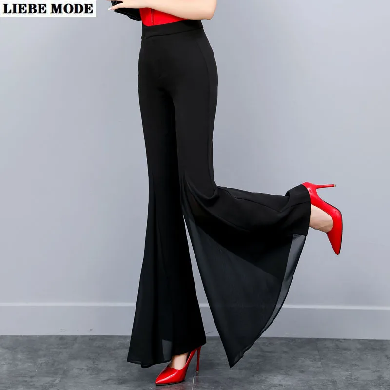 black flare leg trousers