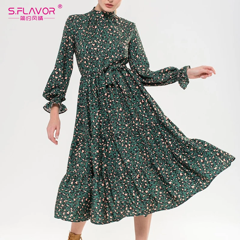 Женское длинное платье с леопардовым принтом S.FLAVOR элегантная повседневная