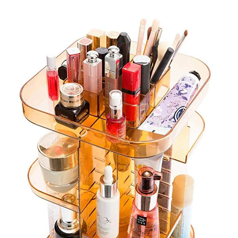  360-degree Rotating Cosmetic Storage Box Make-up Organizer Adjustable Transparent Storage Box Doubl