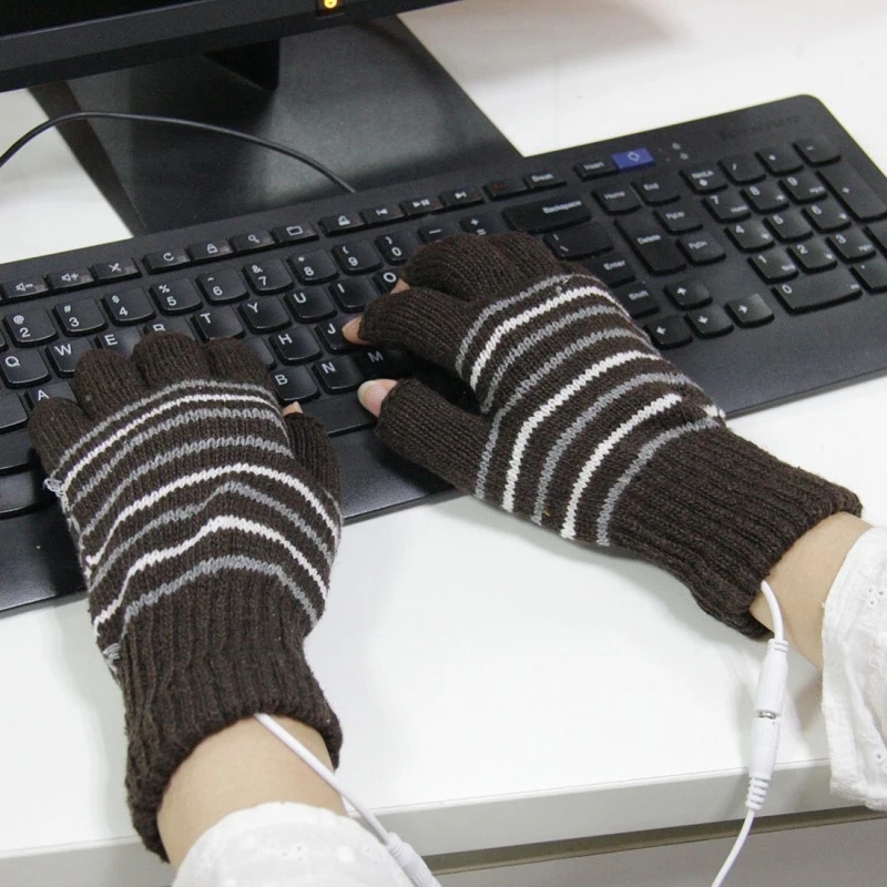 1 пара USB перчатки с подогревом полосатые вязаные рукавицы теплые руки зимние теплые для рук унисекс женские и мужские