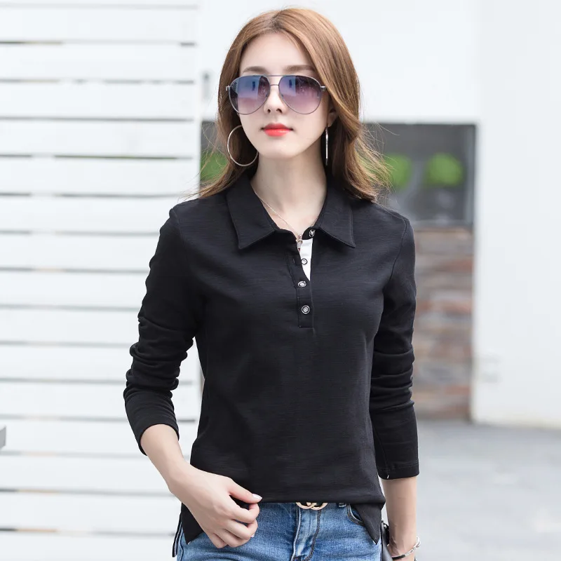 Cotton Female Tops Women Polo Shirts Summer Tees Clothing Long Sleeve ...