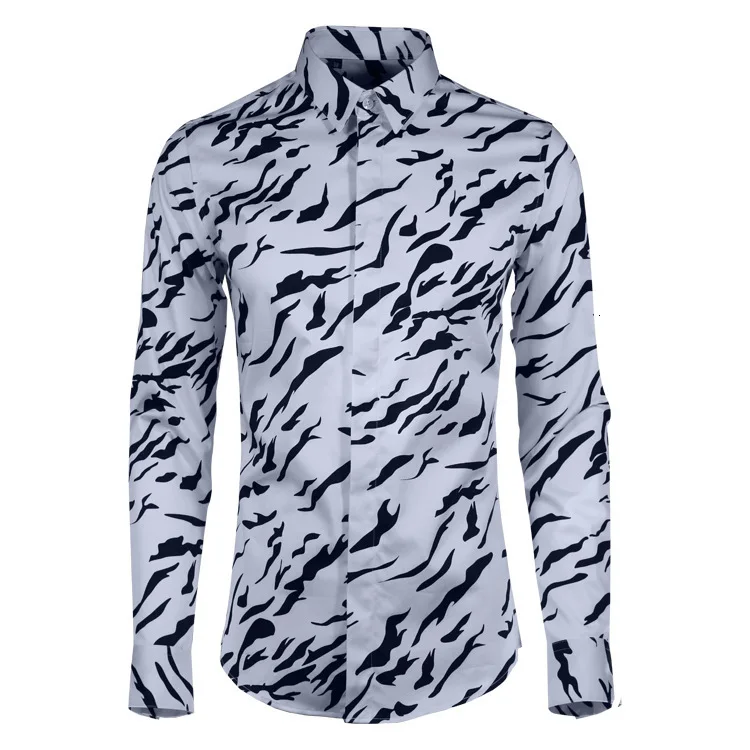 Роскошная мужская рубашка с повторяющимся принтом Camisa Masculina, мужская рубашка с длинным рукавом, Высококачественная облегающая Мужская рубашка из ткани