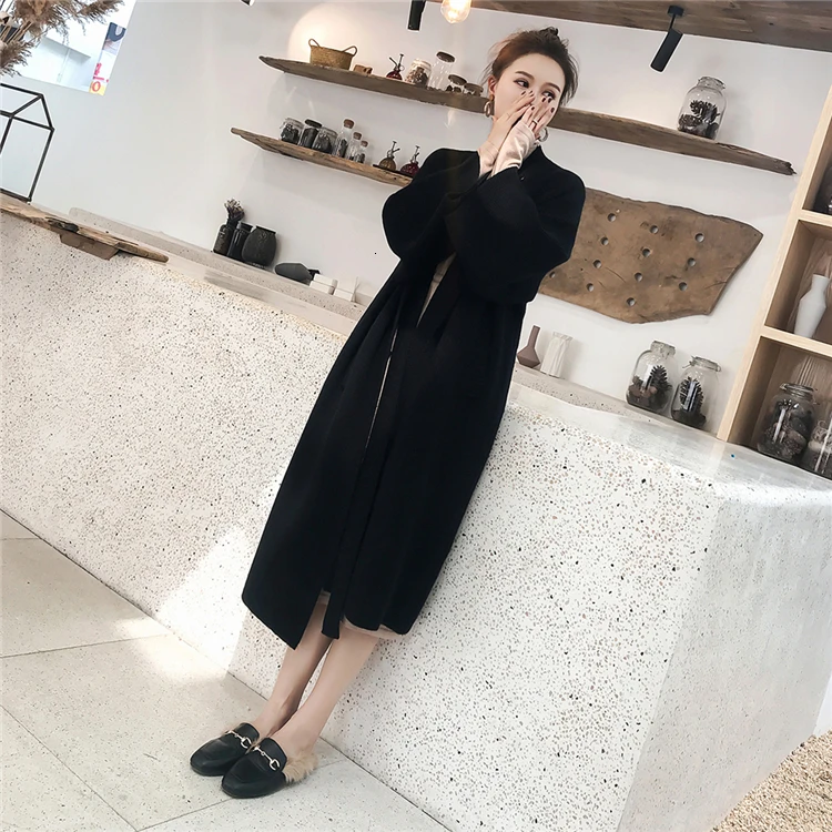 New Autumn Winter Women Jackets Knitting Warm Korean Style Elegant Casual Long Coat Outerwear Ladies F039