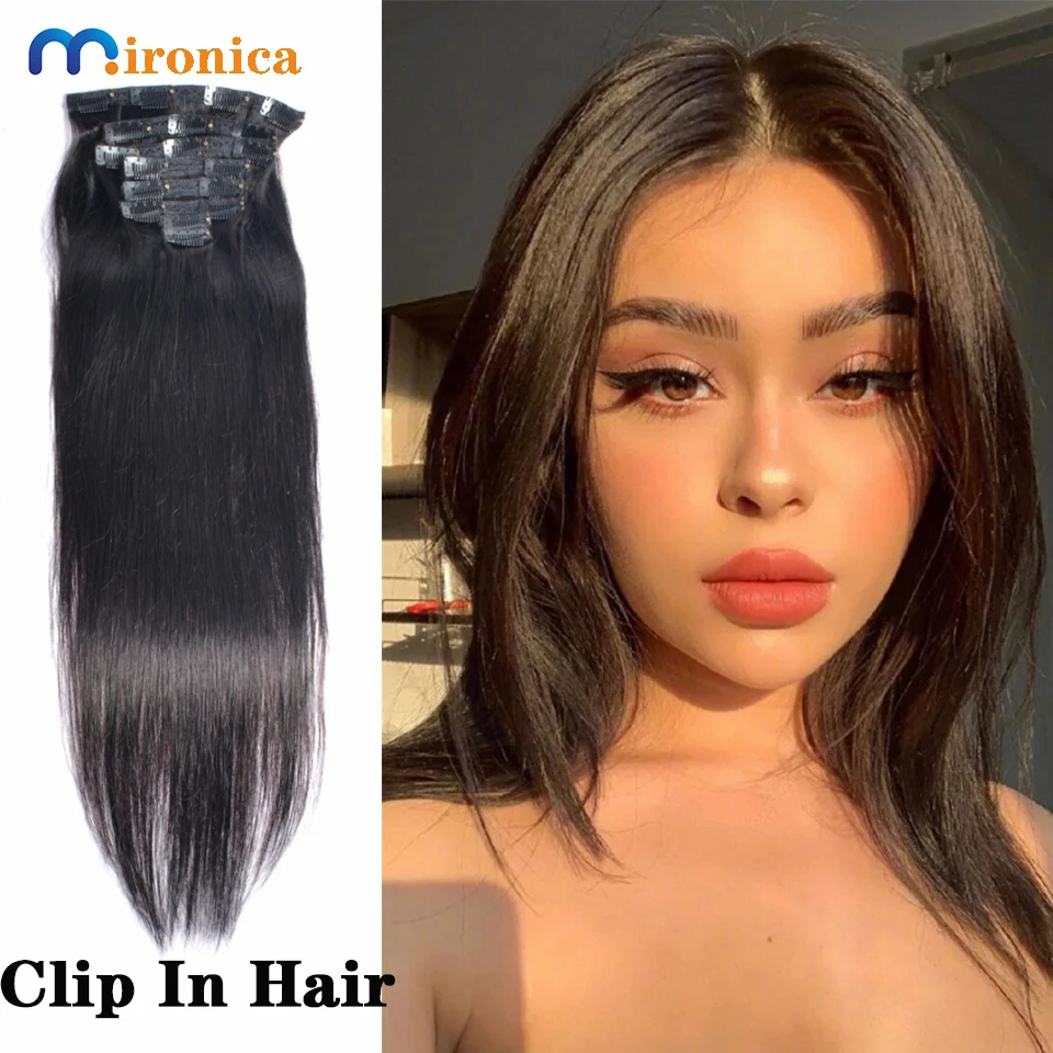 Clip en extensiones de cabello humano Remy peruano pelo recto Natural Color negro 8 unids/set cabeza completa conjuntos 120G envío gratis