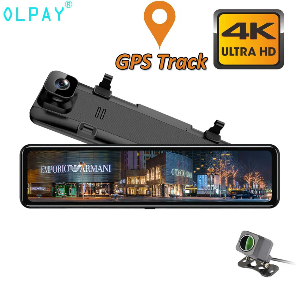 

OLPAY UHD 2160P Rearview Mirror DVR Camera Hisilicon Hi3559 Sony IMX415 Car Dash Cam GPS Tracking Video Registrar Drive Recorder