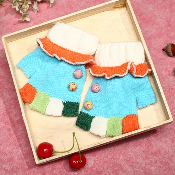 

Candy Color 4-10 Years Old Kids Winter Half Finger Knitted Gloves for Boys Girls Keep Warm Mittens Floral Button Gloves