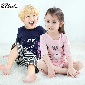 

27 kids Boys Pajamas Top and Girls Pajamas For 2-9 Years Home Wear Suit Children Pajamas Cotton Fabric And Cartoon Pattern