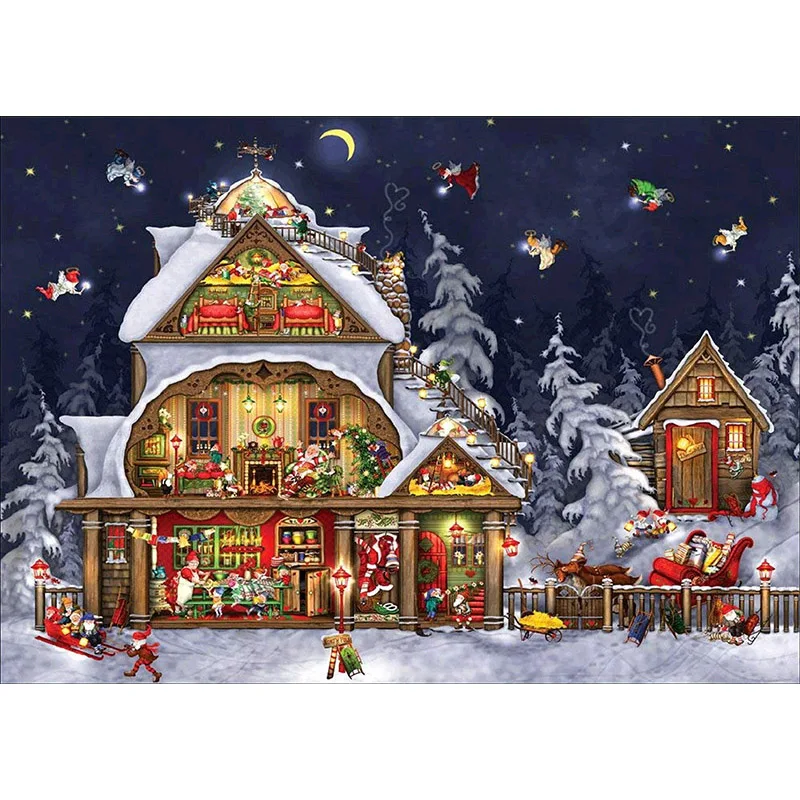 

DIY 5D Diamond Painting House Landscape Full Round Diamond Embroidery Mosaic Cross Stitch Rhinestone Winter Snow Scenery Decor