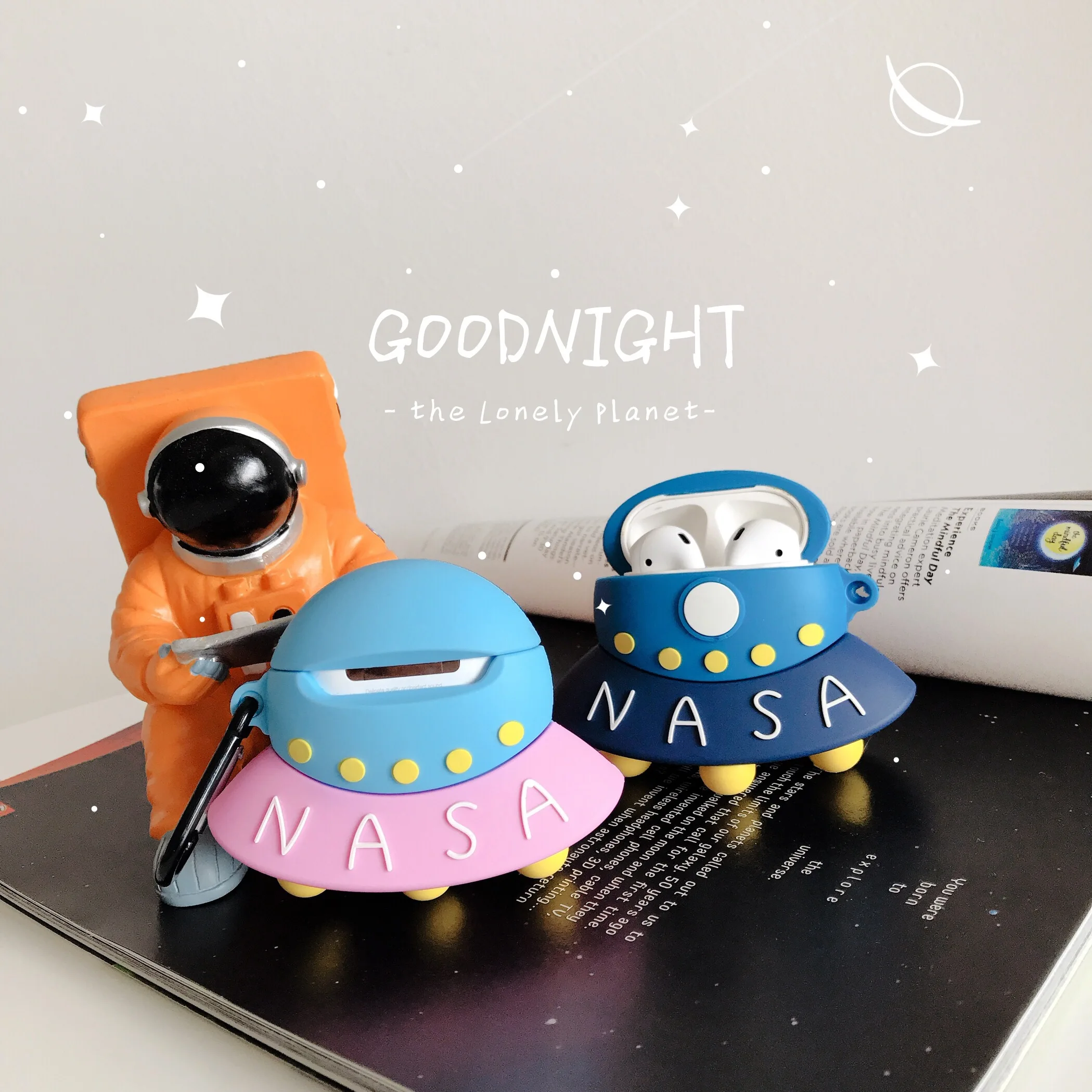 

Earphone Case For Apple Airpods Case Silicone Lovely Cartoon spaceship Headphone protector Cover For AirPods wireless Accessorie