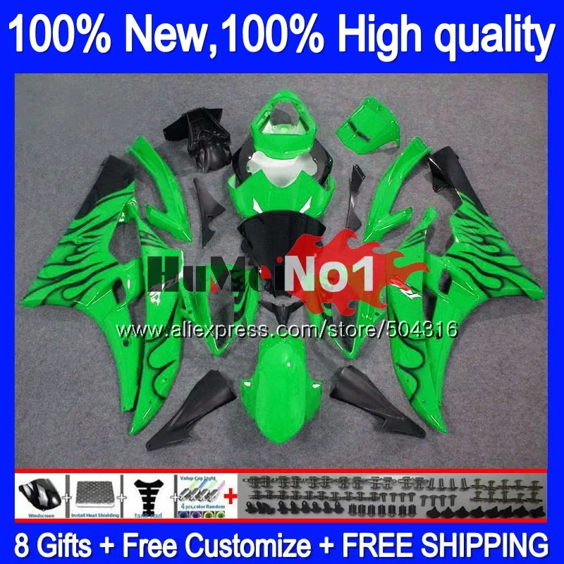 Средства ухода за кожей для YAMAHA YZF R 6 YZF 600 YZF-600 7MC. 127 YZF R6 06-07 600CC YZF600 YZF-R6 2006 2007 YZFR6 06 07 OEM зеленый& Обтекатели с пламенем