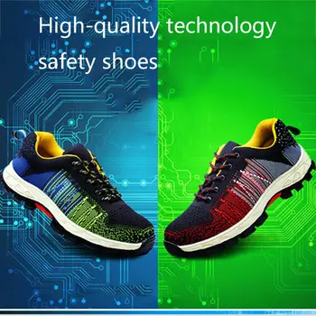 

Men Safety Shoes Steel Toe Work Boots Breathable Knitted Anti-static Shoes H66