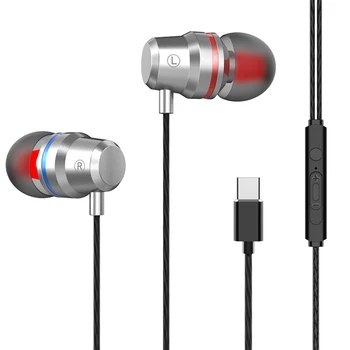 

In Ear Style Earphone Smartphone Type-c Wired Stereo Sport Headsets Handsfree Built-in Mic Earbuds,Silver