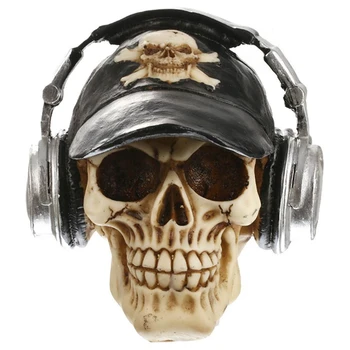 

Preparing for Halloween-Resin Craft Statues Skull with Headphone Skull Figurines Sculpture Home Decoration Accessories Halloween