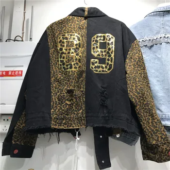 

Personalized Leopard Denim Jacket Female Spring 2020 New Stand Collar Zipper Loose-Fit Leopard Lettering Jeans Jacket Ropa Mujer