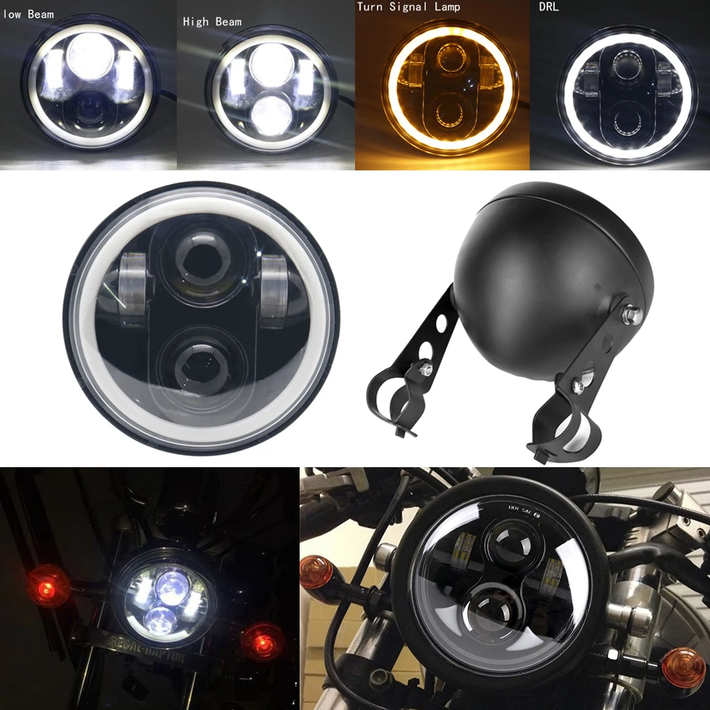 

For Sportster Iron 883 Dyna Street Bob FXDB 5-3 / 4 5.75 '' inch Projector LED DRL Halo Headlight Headlamp