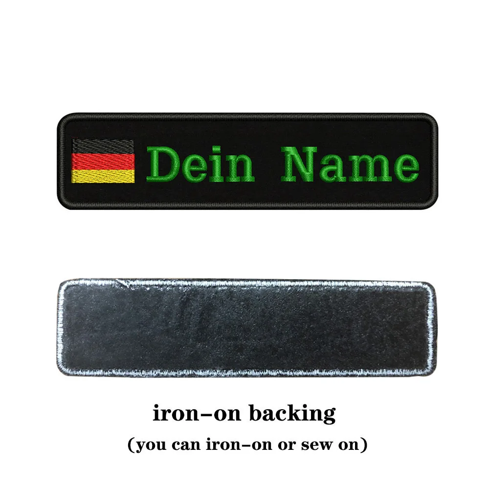 На заказ Вышивка Флаг Германии имя или заплатка с текстом 10 см* 2,5 см значок Утюг на или липучке Подложка для одежды брюки рюкзак шляпа - Цвет: green-iron on