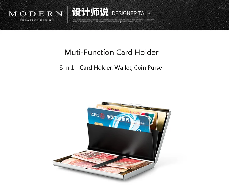 Modern- Brand Stainless Steel Card Holder Wallet Coin Purse Credit Card Organizer RFID Blocking