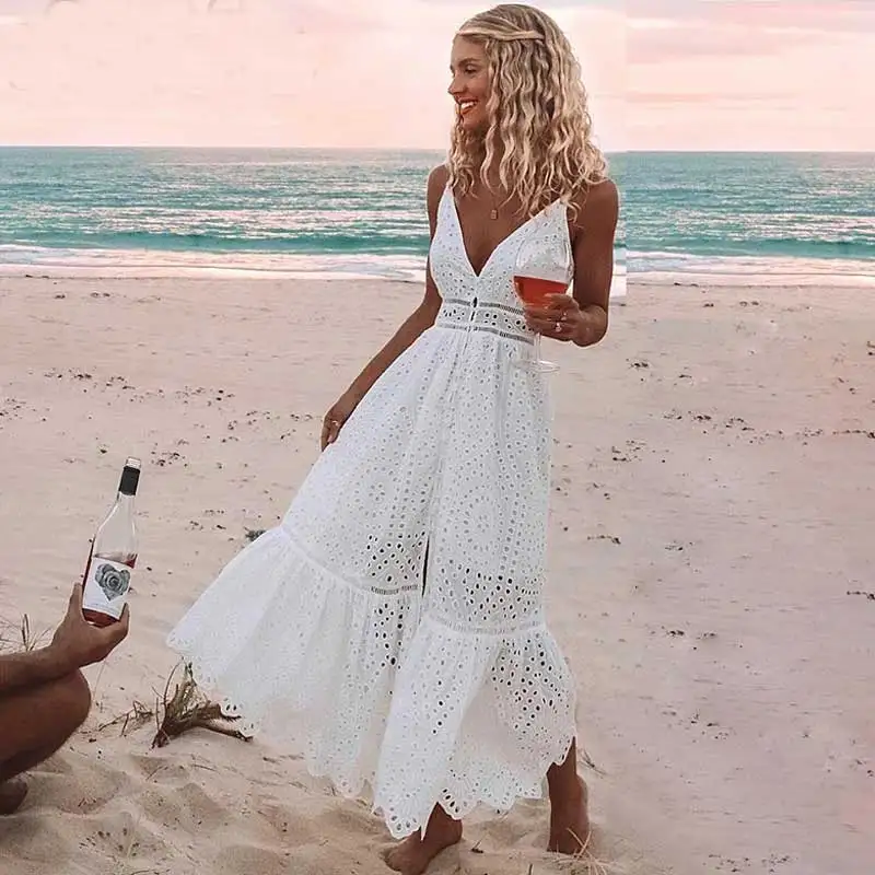 Женское платье без рукавов Boho длинное из экзотического хлопка с треугольным