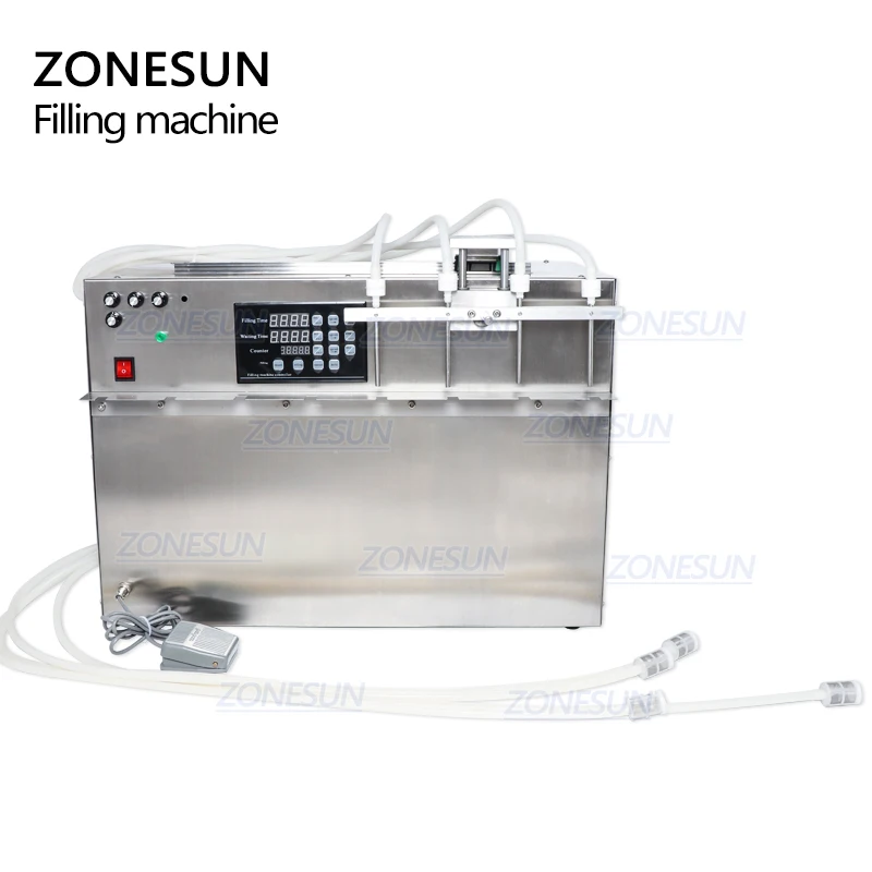 ZONESUN 4 головки самовсасывающий мешок для напитков разливочная машина цифровой контроль компактный Точный Цифровой Разливочный станок