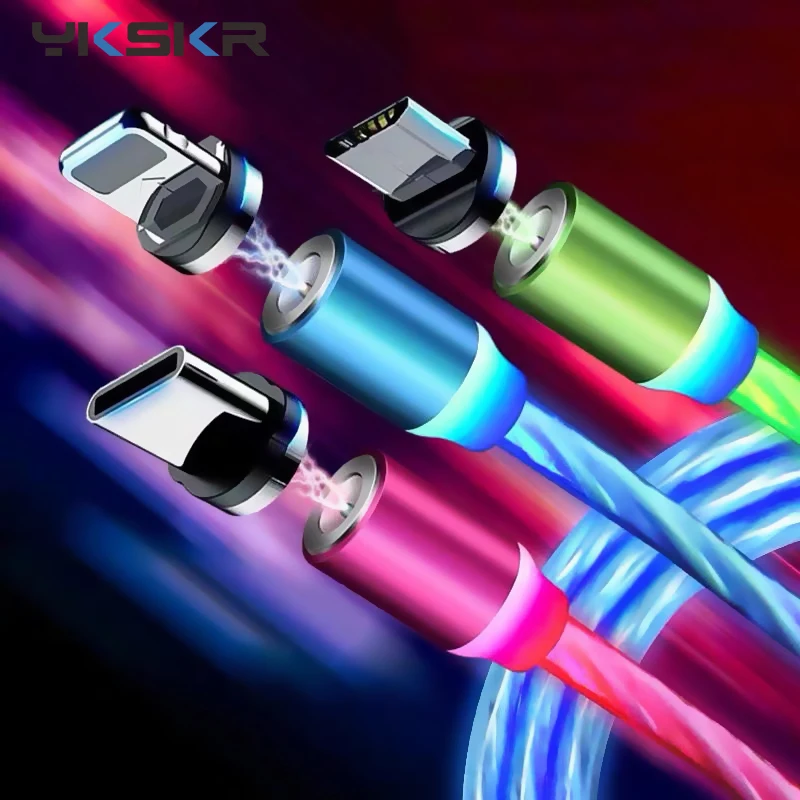 

1M 2M Magnetic Charging Mobile Phone Cable USB Type C Flow Luminous Lighting Data Wire for Samsung Huawei LED Micro Kable