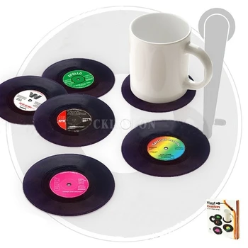 

100Set 6Pcs/Set Home Table Cup Mat Creative Decor Coffee Drink Placemat Spinning Retro Vinyl CD Record Drinks Coasters