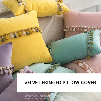 

Nordic pillow cover for sofa velvet tassels pillow covers pink blue yellow purple pillow cases wedding gift home decor