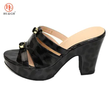 

Women Black Color Open Toe Slippers Summer Ladies 10.5CM High Heels Sandals Female Plus Size Shoes 2019 New Leopard Print Shoes