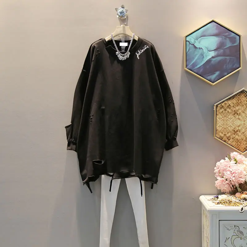 black GCC1697 XITAO/Большие размеры, необычное платье с дырками, женская одежда, модное индивидуальное платье, все мини-платье, Осеннее Новое корейское GCC1697 - Цвет: black GCC1697