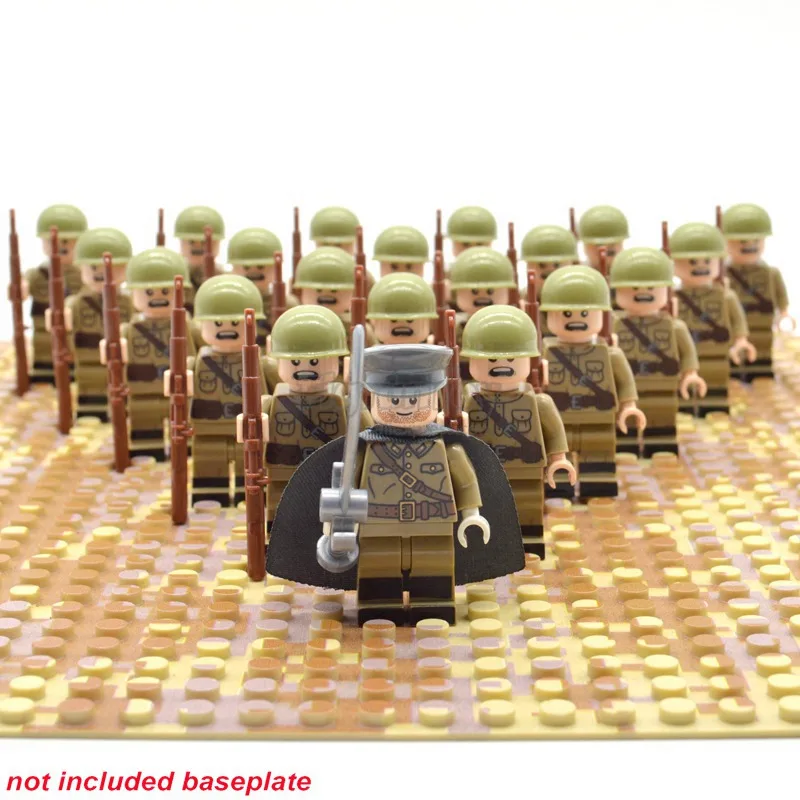 Ceny 21 sztuk zestaw WW2 bloki radzieckie zabawki żołnierze armia rosji żołnierze wojskowy projektant budynku konstruktor klocki dla dzieci