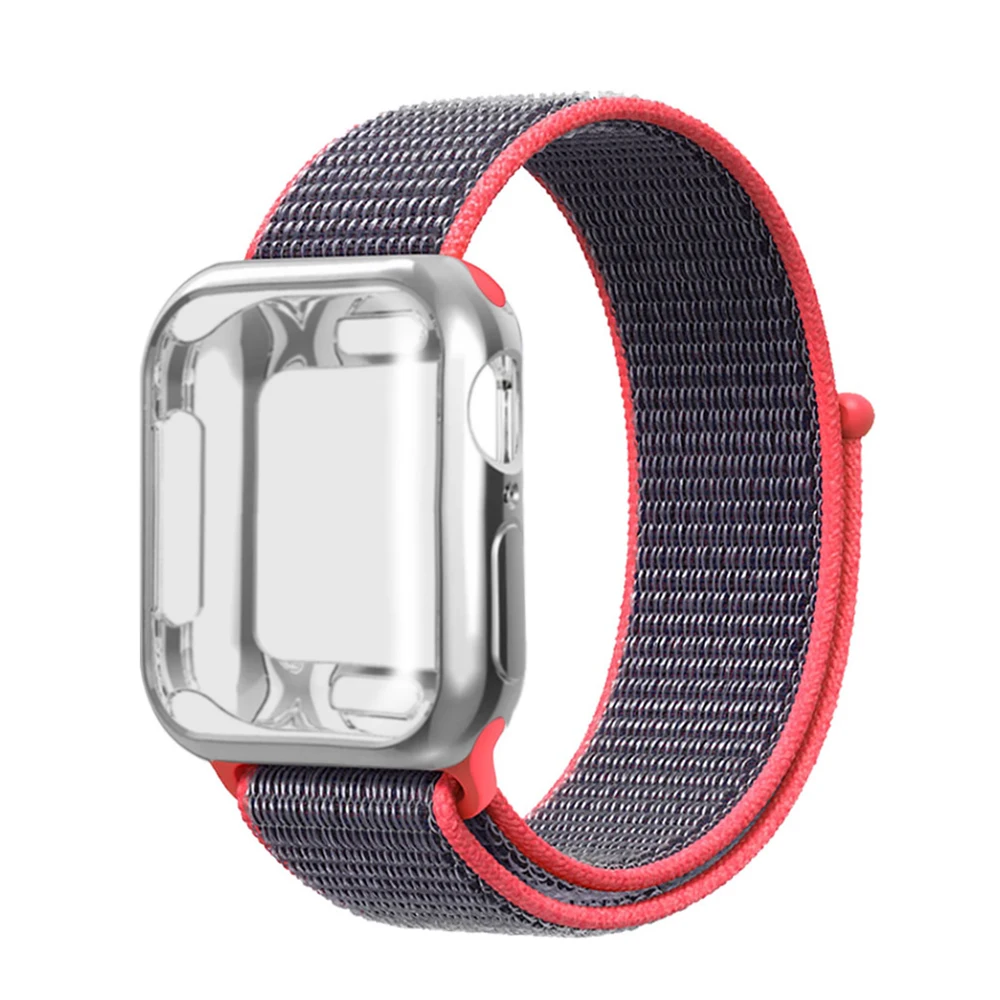 Для случая с нейлоновым ремешком Apple смотреть 5/4/3/2/1 42 мм 38 мм Pulseira Band для iwatch 40 мм 44 мм спортивный браслет - Цвет ремешка: Bright pink