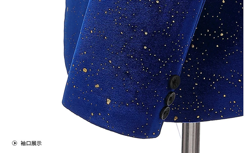Men Royal Blue Velvet Tuxedo Suit Wedding Groom Dress Suits Pants One Button Peak Lapel Dinner Party Costume
