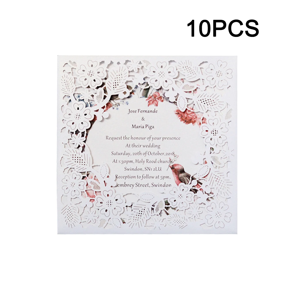  10pcs Pocket Style Laser Cut Wedding Invitation Card with Square Hollow Plant Lace Holiday Greeting - 4.00053E+12