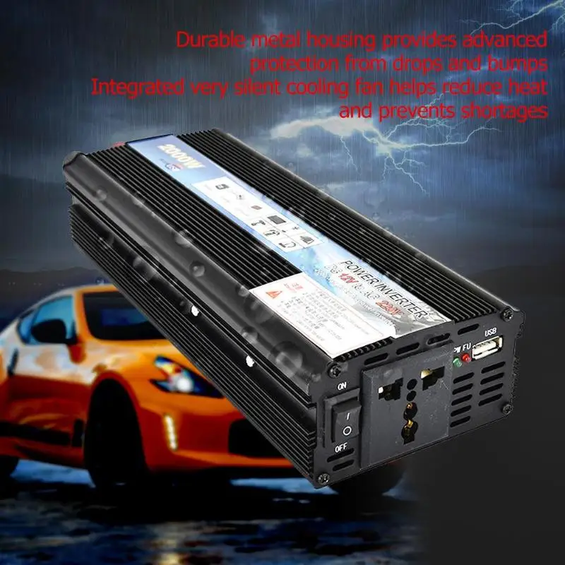 2000W фары для автомобилей Мощность инвертор DC 12V к переменному току 220V Модифицированная синусоида преобразователь