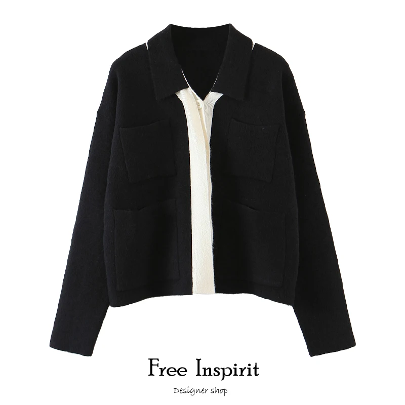 

2020 Autumn Computer Knitted Cardigans Preppy Style Top Full Sleeve Covered Button Solid Women's Turn-down Collar Sweater