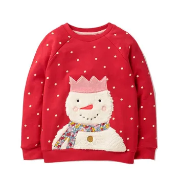 

MudiPanda Baby Christmas Sweater Red Polka Dot With Applique Snowman Cute Children Christmas Gift Sweatshirts For Girls Blouse