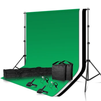 

2X3M Photo Background Stand Kit With Black White Green 3X3M Muslin Photography Backdrops Chromakey Green Screen For Photo Studio
