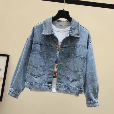 Guilantu Embroidery Sequin Vintage Denim Jacket Women Turn-down Collar Batwing Sleeve Casual Loose Streetwear Jenas Coat Female
