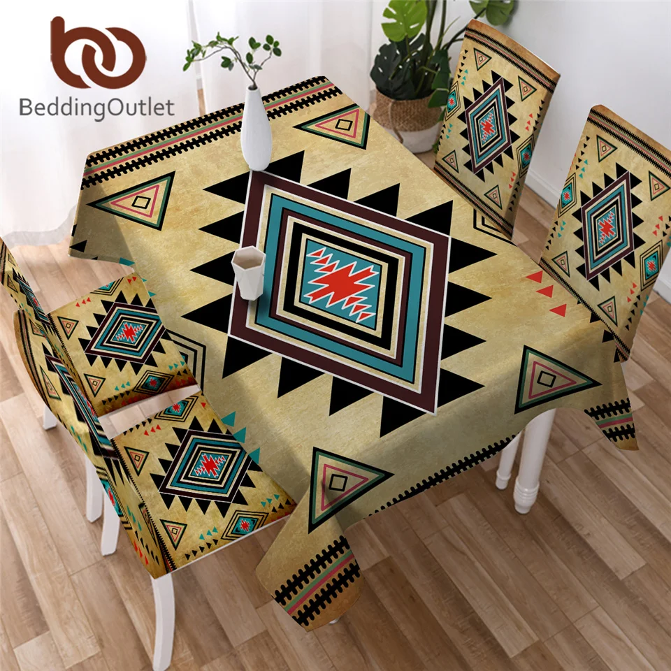  BeddingOutlet Geometric Printed Tablecloth Aztec Waterproof Polyester Table Cloth Brown Southwest T