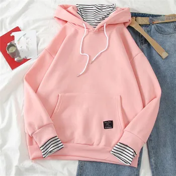 

Fake Two Piece Hoodies Autumn Warm Harajuku Long Sleeve Sweatshirts Hoodies 2019 Women Plus Size 2XL Streetwear Clothes O31