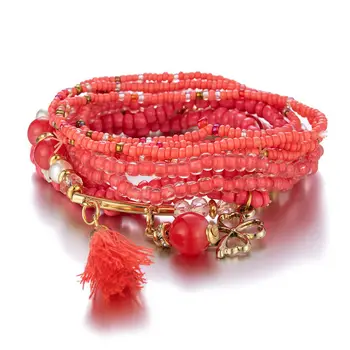 6 Pcs Set Colorful Africa Beads Charm Bracelets Set for Women Lucky Turkish Evil Eye