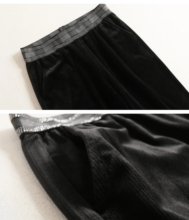 Only the 】 leisure suit female winter striped sweater pleuche wide-legged pants two-piece 52349