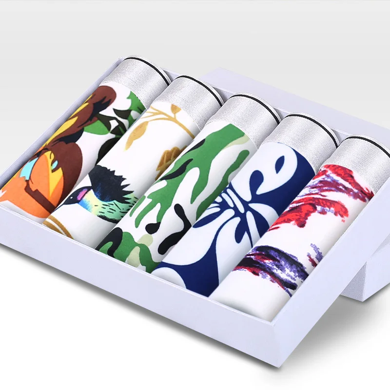 

Sexy Middle Waist Men's Ice Silk Panties Boxer Male Underwear Printing Men's Shorts Breathable Underwear Boxer Shorts 4/5/7pcs