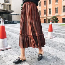Плиссированная юбка, юбка до середины икры, осень и зима, НОВАЯ шикарная винтажная юбка с высокой талией, а-образная Свободная юбка