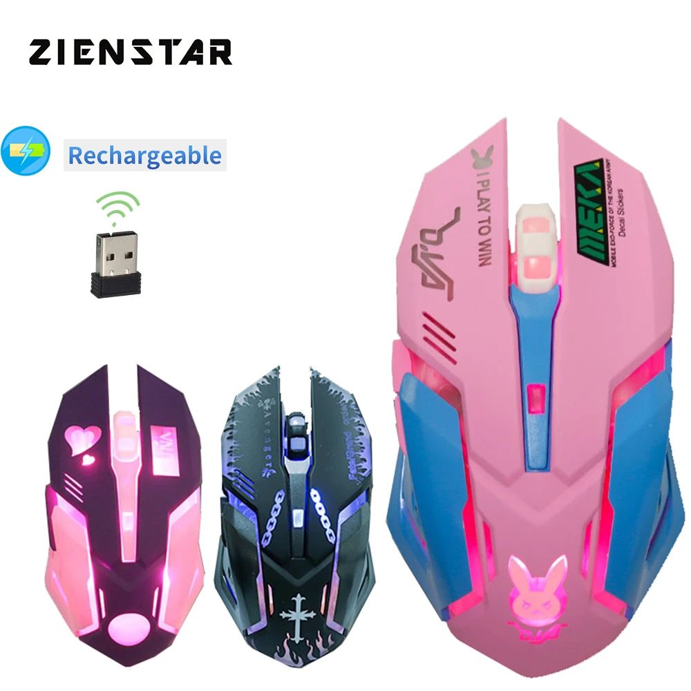 

Zienstar Pink Purple Color Lovely Rechargeable Wireless Mouse Mice with 7Color Backlit ,3200DPI for Macbook,Computer PC,Laptop