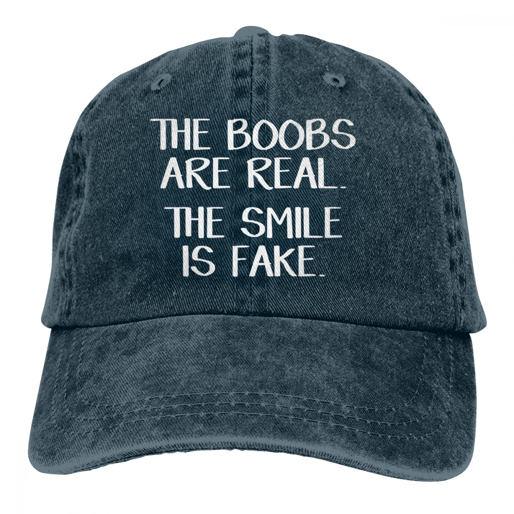 Грудь настоящая улыбка поддельные Casquette черные унисекс Мужские Женские джинсовые бейсболка с ремешком кепки Регулируемый Гольф папа шляпа