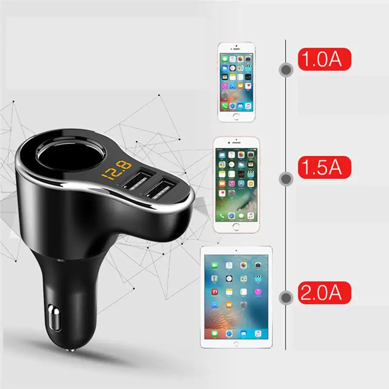 

Multifunction Car Cigarette Lighter Socket Splitter 3.1A Dual USB Car Charger Adapter Fast Charging with Volmeter