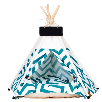 

Pets Teepee Dogs Cats Rabbits Bed Cotton Canvas Portable Striped Pet Tents Houses with Cushions 66CY